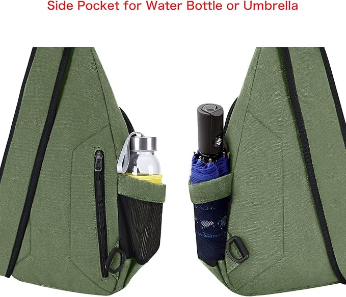 MOSISO Sling Backpack,Canvas Crossbody Hiking Daypack Bag with Anti-theft Pocket, Army Green