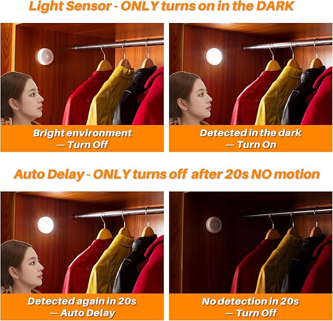 STAR-SPANGLED 6 Pack 2.8” Motion Sensor Lights Indoor AAA Battery Operated, Stick on LED Puck Light for Stairs, Under Cabinet, Closet, Cool White