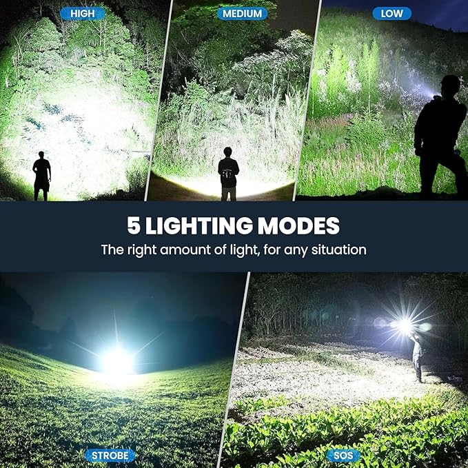 Rechargeable Flashlights 3 Pack - 990,000 Lumens Super Bright LED Powerful Flashlight, 5 Light Modes, Fast Charging, IPX7 Waterproof for Camping Home (L-3P)