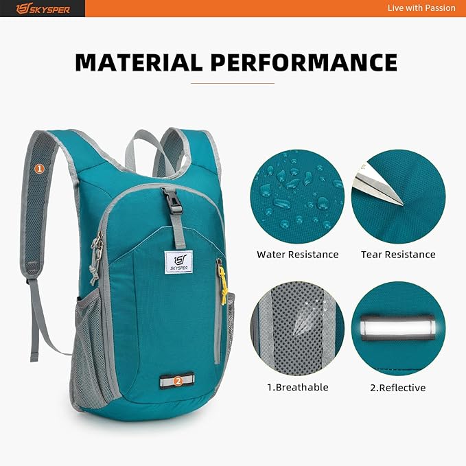 SKYSPER 10L Hiking Backpack Small Hiking Daypack Packable Lightweight Travel Day Pack for Women Men(Cyan)