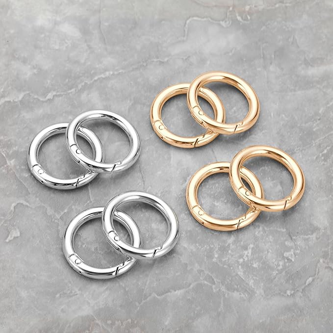 Gkeygo Key Ring Clip, 4/5 Inch Keychain Rings, 8 Pack Round Carabiner Clip for Keys, Buckle, Bags, Purses - Key Chain Hooks Replacement Keychains Lanyard DIY Crafts - Gold, Silver
