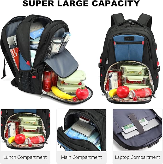 LOVEVOOK Travel Laptop Backpack with Lock and 17 Large Computer Business Work Backpack for Men (Blue-Lunch, 17 inch)