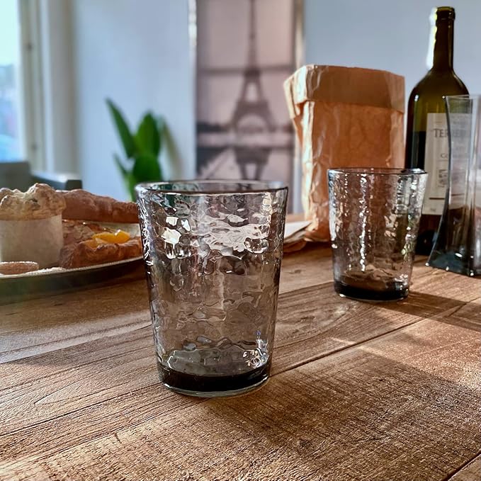 KLIFA- NICE- 14.7 ounce, Set of 6, Acrylic Tumbler Drinking Glasses, BPA-Free, Stackable Plastic Drinkware, Dishwasher Safe Cups, Gray