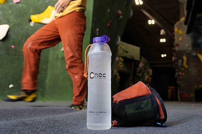 Cnoc Outdoors Vesica Collapsible Water Bottle 1 Liter Green, 42mm wide Mouth Thread, Packs Down Small when Empty, Perfect for Travel and Hiking