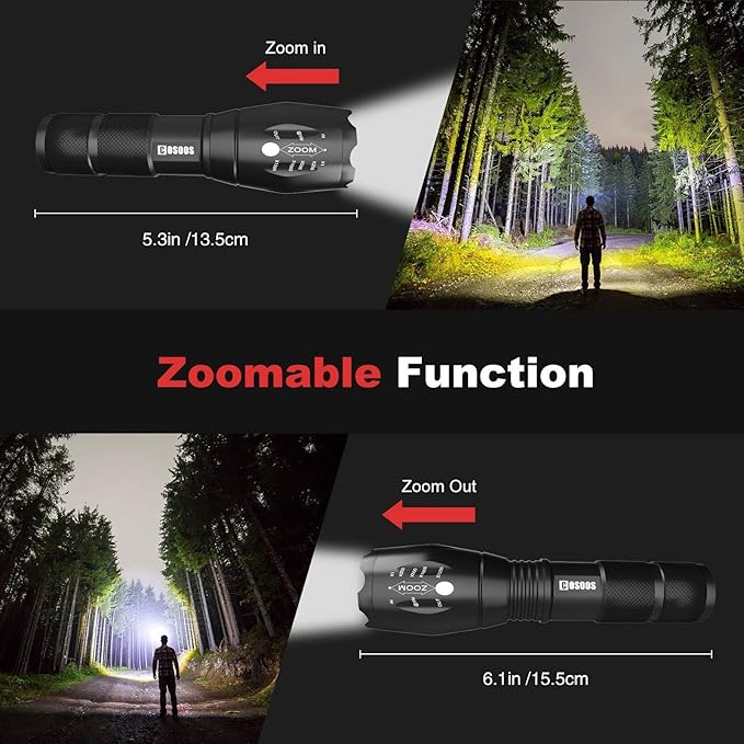 COSOOS LED Flashlight with Holster, Bright Tactical Flashlight High Lumen, Zoomable 5-Mode Portable Waterproof Flash Light for Emergency, Hiking, Outdoor Camping Gear Accessories, No Battery