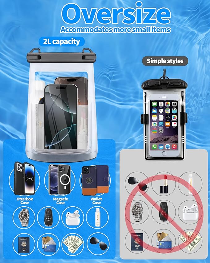 Extra Large Size Waterproof Phone Pouch - [Floating] Water Proof Pouch for iPhone Galaxy Google and More, IPX8 Waterproof Dry Bag for Beach Vacation Belongings
