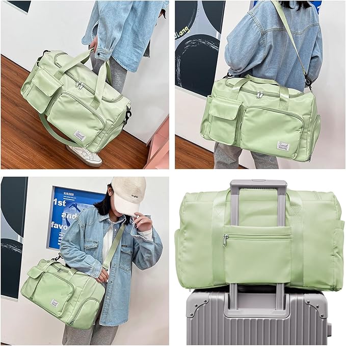 Suruid Travel Duffel Bag with Shoes Compartment Sports Gym Bag with Dry Wet Separated Pocket for Men and Women, Overnight Bag Weekender Bag Training Handbag Yoga Bag - Green