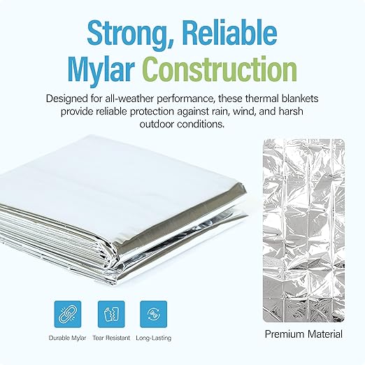 Primacare CB-6841-CS Emergency Foil Mylar Thermal Blanket, 84" Length x 52" Width (Pack of 10)