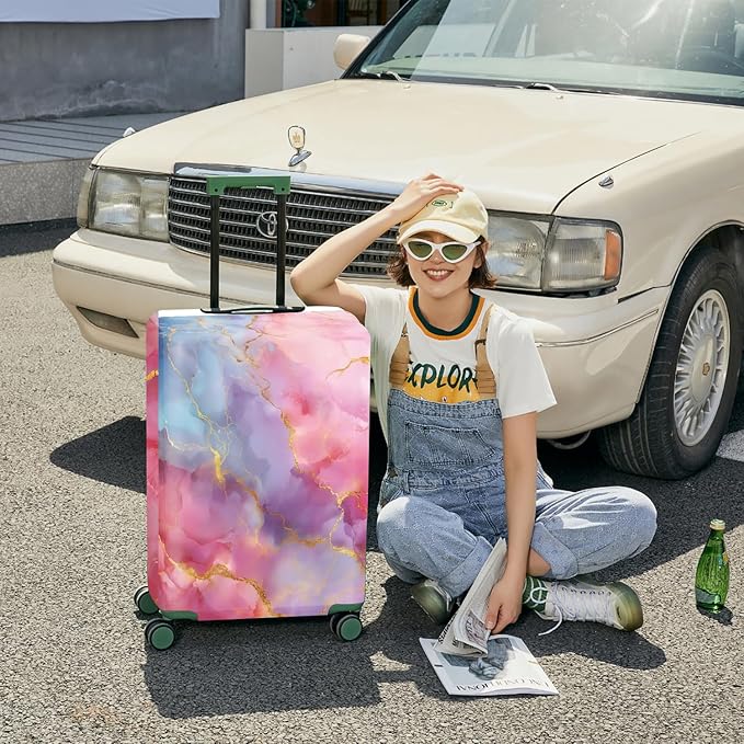 ANNA QUEEN Pink Marble Travel Luggage Cover -Stretchable Airplane Suitcase Protector Sleeve,Universal Washable Fit for 28-30 Inch Checked Baggage,Water Resistant Durable Luggage Protector