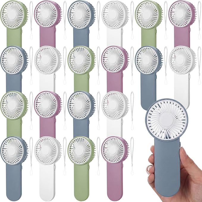 Sumind 20 Pcs Small Personal Portable Fan Mini Handheld Bulk 1 Speed Electric Cute Battery Powered for Neck Lash Makeup Women Men Travel Camping Indoor Outdoor Summer (White & Morandi Colors)
