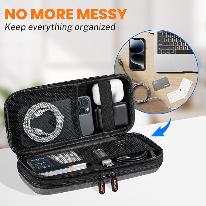 Double-Layer Electronics Organizer Travel Case - Hard Carrying Case with Multiple Pocket - Portable Zipper Cord Tech Pouch Bag for Charger, Phone, Power Bank, Cable, USB Flash Drive, SD Card, Adapter