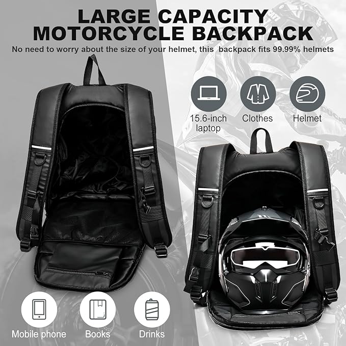Motorcycle Helmet Backpack, Waterproof Riding Backpacks for Men, Motorcycle accessories, Motorbike Riding Bags, Bikers backpacks, Large Capacity Soft Shell Backpack