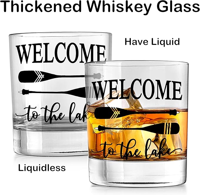 Nogrit Lake House Decor Whiskey Glasses 10 Oz,Welcome To The Lake, Beach Wine Old Fashioned Rocks Glasses Lake House Gifts For Women Men Drinking Cocktail Scotch Vodka Tequila Rum