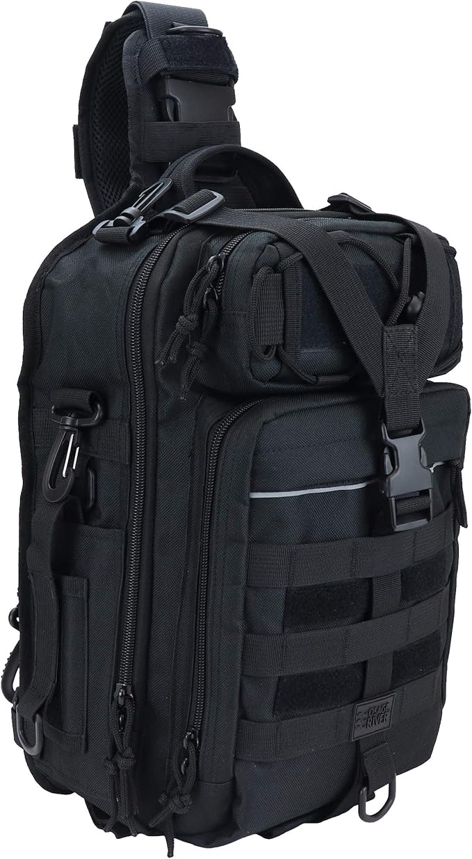 OSAGE RIVER Deluxe Tackle Sling Fishing Bag with Rod Holder, Lightweight Tackle Box Storage, Shoulder Bag for Fishing Hiking