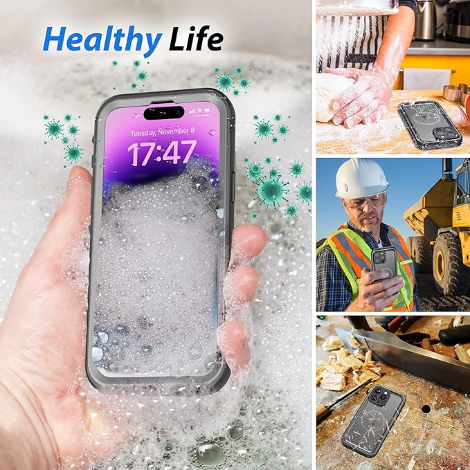 SPORTLINK for iPhone 14 Pro Max Case Waterproof - Buit in Screen Protector [Compatible with MagSafe][IP68 Underwater][6.6FT Military Dropproof][Dustproof] Full Body Shockproof 6.7" Black
