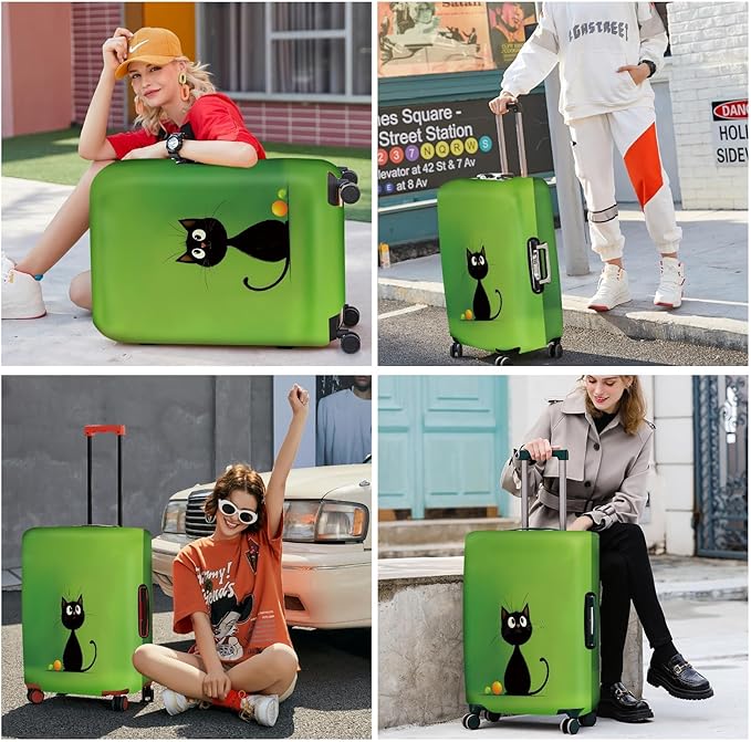ANNA QUEEN Cute Black Cat Luggage Cover, Minimal Cartoon Suitcase Cover, Stretchable Washable Travel Protector for 24-26 Inch Luggage