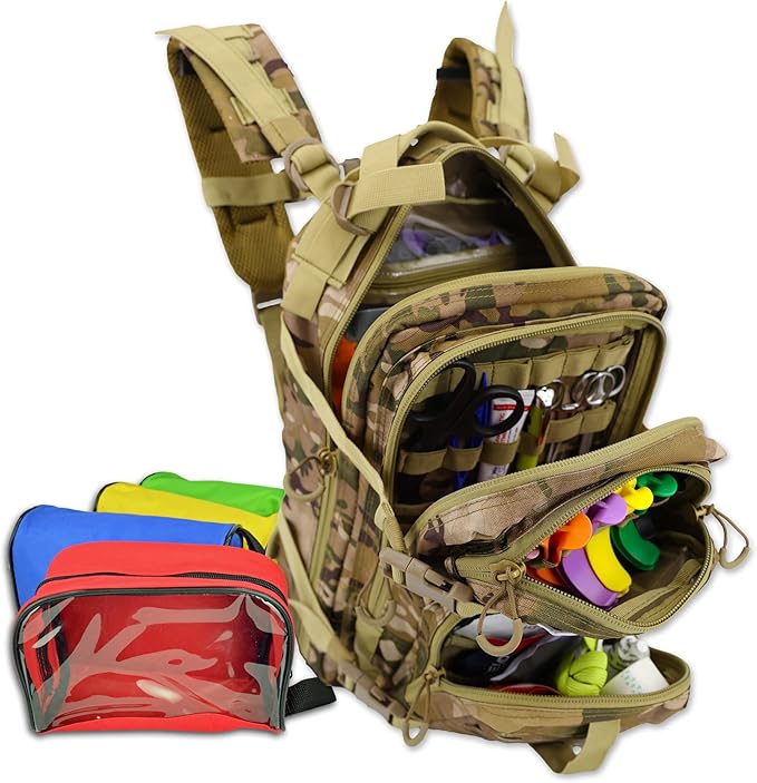 Lightning X Stocked EMS/EMT Trauma & Bleeding First Aid Responder Medical Backpack + Kit + Pouches (Camo)