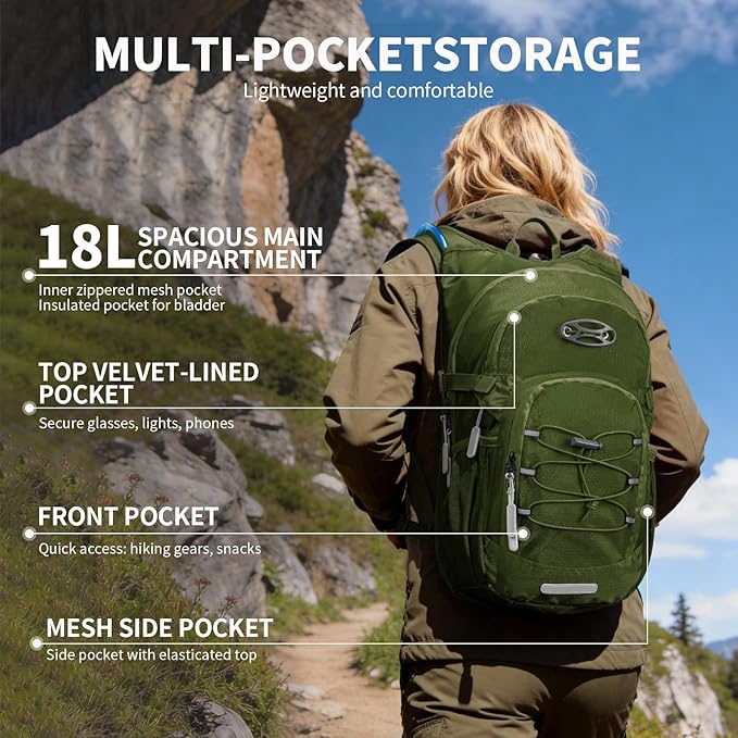 KABAQOO Hydration Backpack, 18L Multipurpose Hiking Backpack with 3L Water Bladder, Water Backpack Insulated Hydration Pack Ideal for Hiking and Cycling