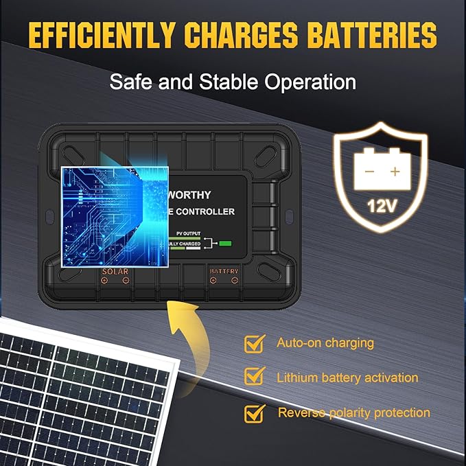 ECO-WORTHY 25W 12V Solar Battery Charger Trickle Maintainer, 25W Waterproof Solar Panel Kit + Adjustable Mount Bracket + Upgrade Controller,for 12V Batteries Cars RV Boat Motorcycle Marine