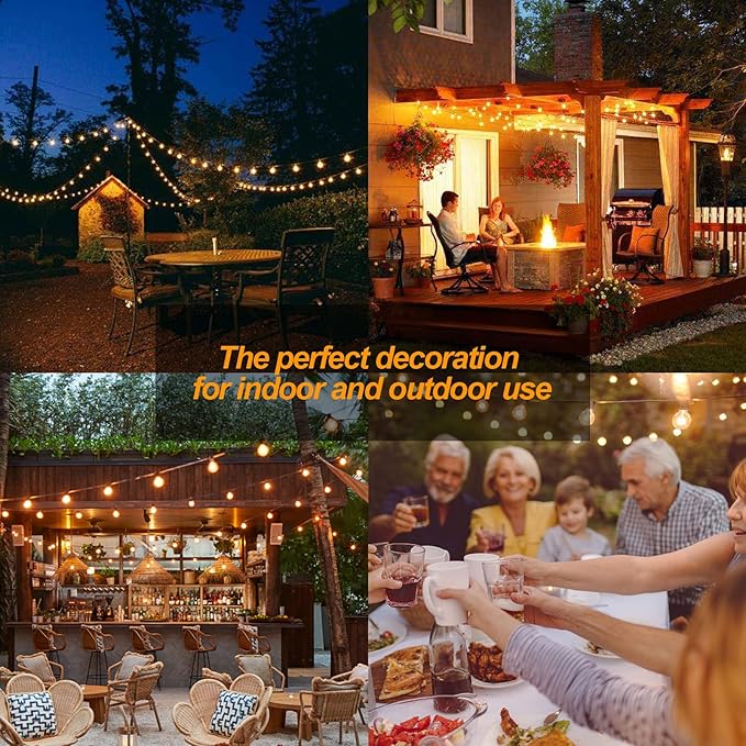 Outdoor String Lights - 100FT 2Pack G40 Globe Patio With 52 Dimmable Waterproof and Shatterproof LED Bulbs for Tavern, Backyard, Deck, Garden, Party Decorations Commercial Hanging (G40 Bulb)