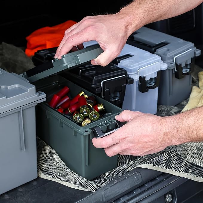 Sheffield 12791 2-Pack Ammo Storage Box, Stackable .30 Cal Field Boxes, Water and Dust Resistant, Lockable Storage Box with Handle, Secures Hunting Gear, Supplies, and Bullets, Made in USA, Green