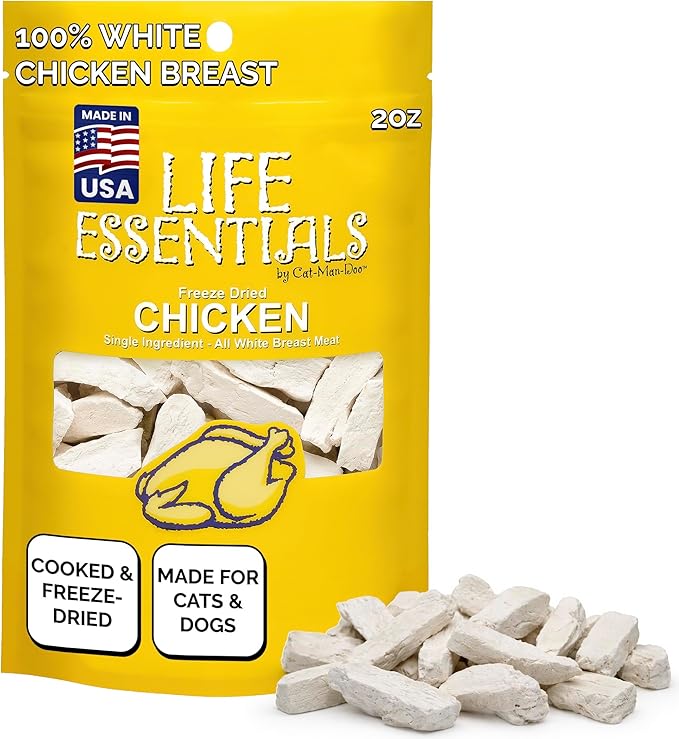 Life Essentials by Cat-Man-Doo | Chicken - 2oz. Bag | Freeze Dried Chicken Cat & Dog Treats | Healthy, Single Ingredient, Training Treats, High Protein
