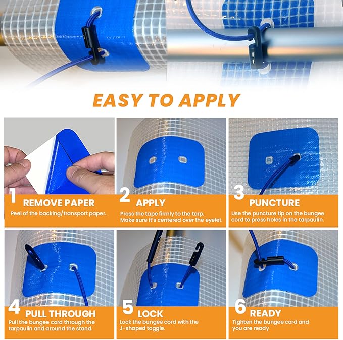 Extra Attachment Points for tarps - Double Eyelet Strength, Repair tarp Eyelets, Tarpaulin Grommets kit, Tarpaulins Protection, 10-Pack (1260)