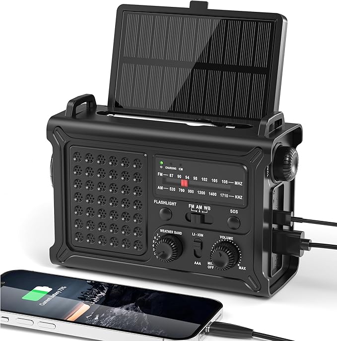 Mesqool Emergency Weather Radio NOAA Alert with Battery Backup 12000mAh Hand Crank Solar, Radios Portable AM FM LED Flashlight Cell Phone Charger for Home Camping Survival Kit
