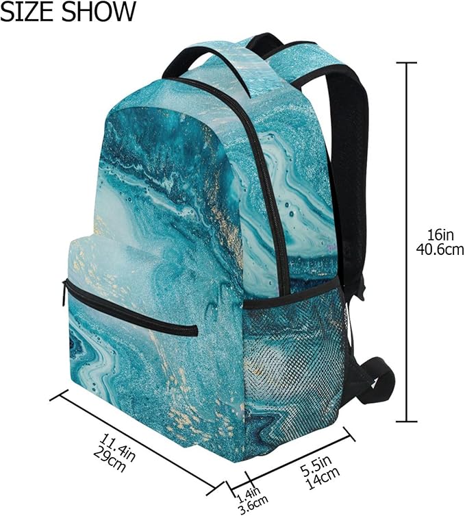 Wamika Kids Backpack Turquoise Blue Marble Tie Dye School Backpacks Boys Girls Preschool Book Bag