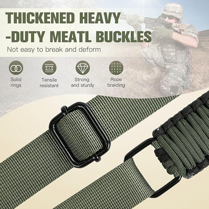 VVAAGG Two-Point Paracord Rifle Sling with Swivels, Non-Slip Gun Sling with Adjustable Length Strap