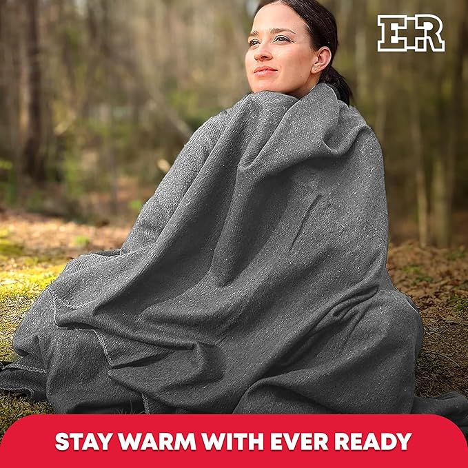 Ever Ready First Aid Military Wool Blanket - 95% Wool, Washable, Perfect for Outdoors, Camping, Picnics, Travel, Car & Bushcraft Emergency Blanket, 96" x 96" 6.65 lbs. - Grey - Queen Size