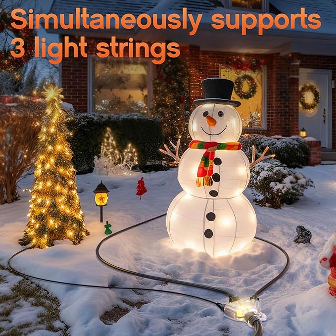 8 ft 16/3 awg 3 Outlet Extension Cord Splitter with Indicator, Waterproof Indoor/Outdoor Extension Cord with Multiple Outlets, 13A 1625W for Home & Workshop, ETL Listed, Flexible Black SJTW