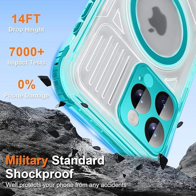 WIFORT for iPhone 16 Pro Max Waterproof Case, [IP68 Underwater] [Blue Light Filter Lens] [15FT Military Shockproof], Fit for Magsafe Full Body Magnetic Frosted Phone Case with Lanyard, 6.9" Teal