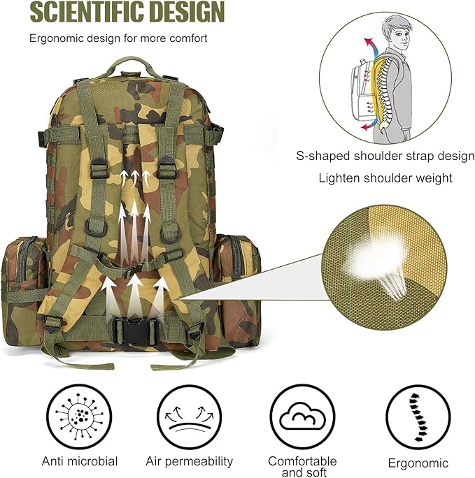 Large Military Tactical Backpack for Men, 40-50L Backpacks for Women, Bug out Bag Army 3 Days Assault Pack Bags Rucksack with Molle System