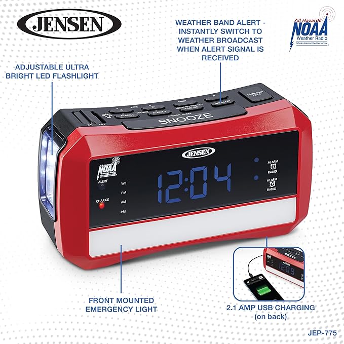 Digital AM/FM Weather Band Alarm Clock Radio with NOAA Weather Alert, Emergency Light and Built-in Flashlight