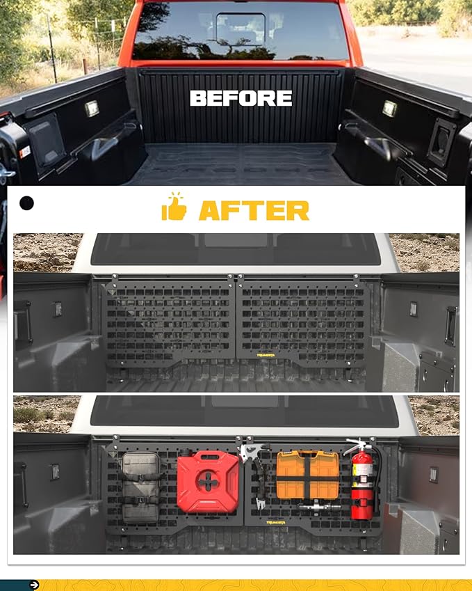 Trumgeta Front Bed MOLLE Panel Fit for 2024 2025 2026 Toyota Tacoma, Heavy-Duty Aluminum Truck Storage Organizer System for Camping, No-Drill Installation