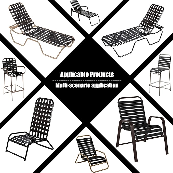 Vinyl Straps for Patio Chair Repair Kit 2'' Wide 10 Ft Long Replacement Straps + 10 Free Rivets for Outdoor Lawn Furniture Chaise Lounge Repair (Black)
