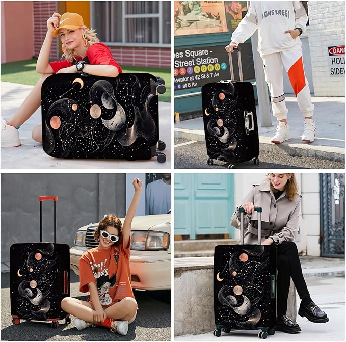 ANNA QUEEN Celestial Galaxy Luggage Cover, Moon & Stars Suitcase Protector for 32-34 Inch Travel Bags