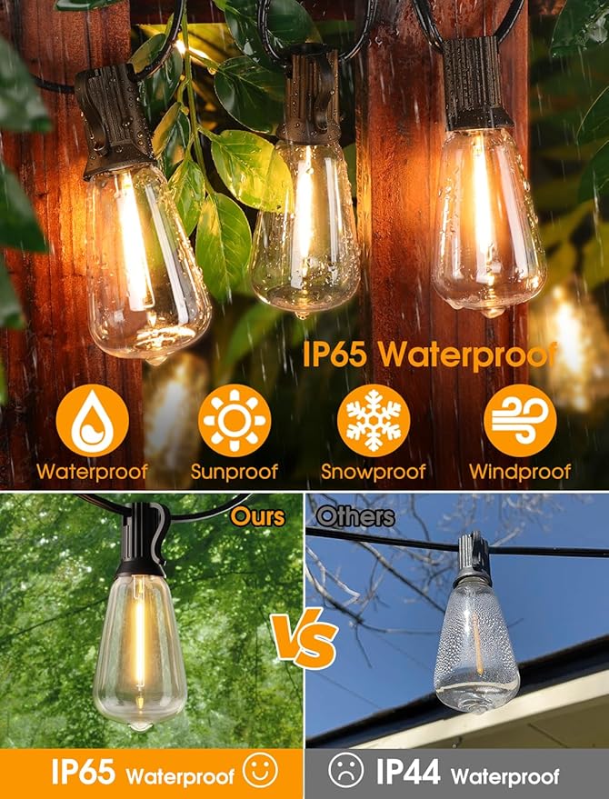 Larkvue 25FT Outdoor String Lights, Patio Lights with 10+1 LED Dimmable Waterproof Shatterproof ST38 Retro Edison 2700K Bulbs for Balcony Yard, Black
