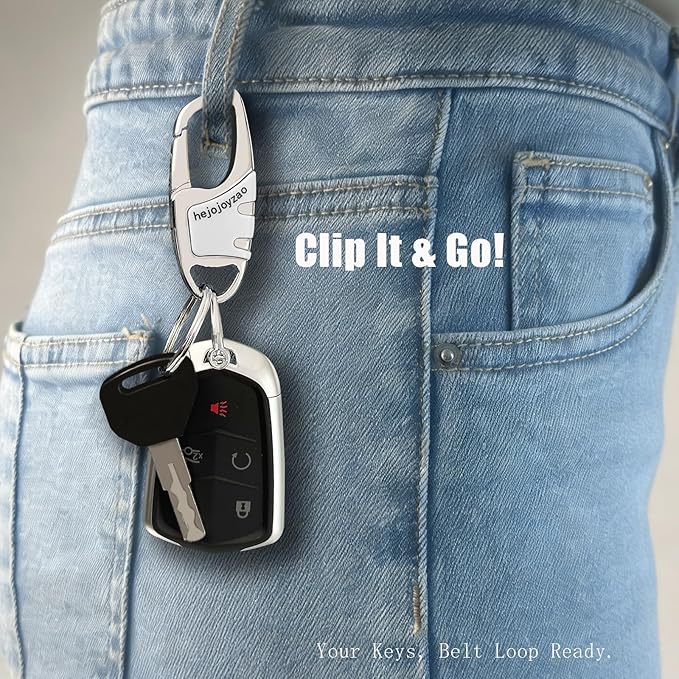 Keychain with Carabiner Clip, 4 Heavy Duty Key Rings and D Ring for Men's Car Key Fob Holder Fits Belt Loops