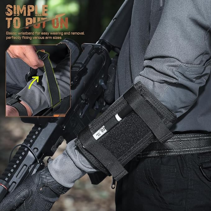 LIVANS Map Case Tactical Arm Sleeve QB Wristband Map Pouch Tactical Armband Sleeve Military Arm Wrist Pouch Document DOPE Card Holder for Shooting Rescue Field Measurement, Include Flag Patch