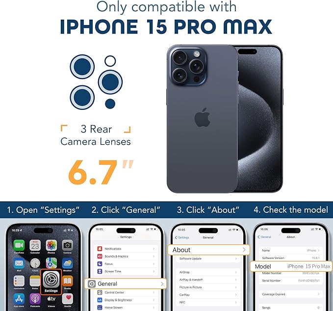 TIESZEN for iPhone 15 Pro Max Case, Compatible with MagSafe, Built-in Privacy Screen Protector and Camera Protection, Anti Spy Full Body Dustproof Shockproof Hard Phone Case 6.7", Dark Blue