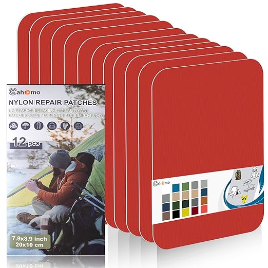 Cahomo 7.9x3.9 inch 12 PCS Nylon Repair Patch Nylon Repair Tape Self Adhesive Fabric Tapes Outdoor Camping Gear Fabric kit for Tent, Umbrella, Down Jackets, Sleeping Bag, Knapsack（Orange）