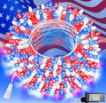 Pooqla 200 LED 66 FT 4th of July Decorations Lights, Red White Blue Patriotic String Lights, Outdoor Independence Day Fairy Lights 8 Modes Connectable for Home Yard Patio Party Decoration, Clear Wire