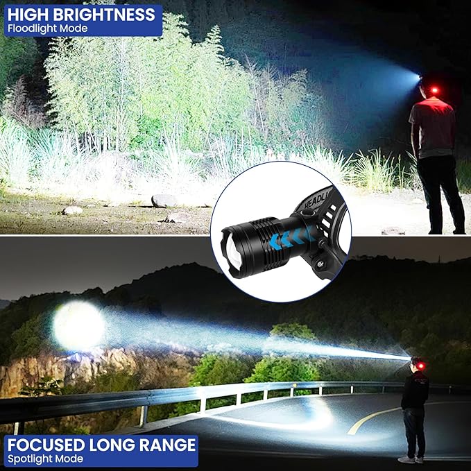 azamine LED Headlamp Rechargeable 2Pack, 99000 Lumens Bright Head Lamp, 90° Adjustable Head Lights for Forehead with 3 Modes, Long Runtime & Waterproof Headlamps for Adults Camping Hiking