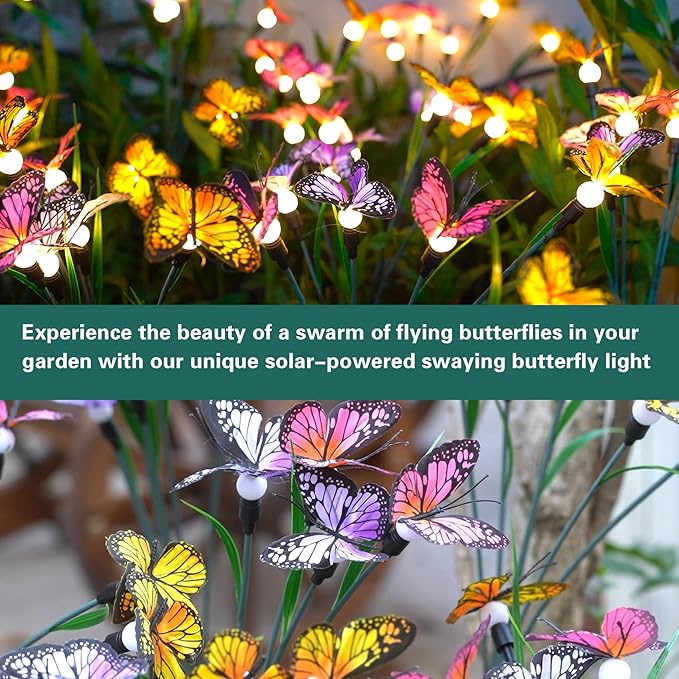 TONULAX Solar Garden Lights - 8 Pack Swaying Butterfly Light, Swaying in The Wind, Solar Outdoor Lights, Yard Patio Pathway Decoration, High Flexibility Iron Wire & Realistic Butterflies(8 Pack)