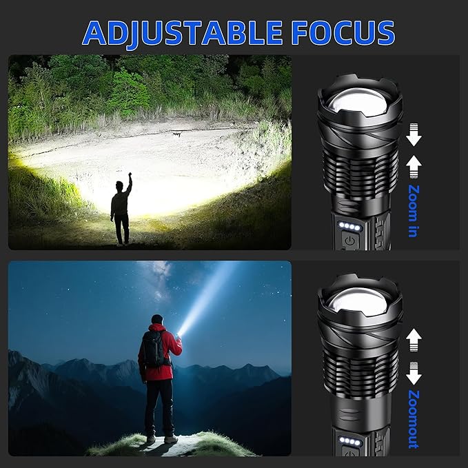 Rechargeable Flashlights High Lumens, 7Mode LED Flashlight Rechargeable, Super Bright Flashlight Powerful, IPX6 Waterproof, Adjustable Tactical Flashlights for Home Emergencies Camping, 2 Pack