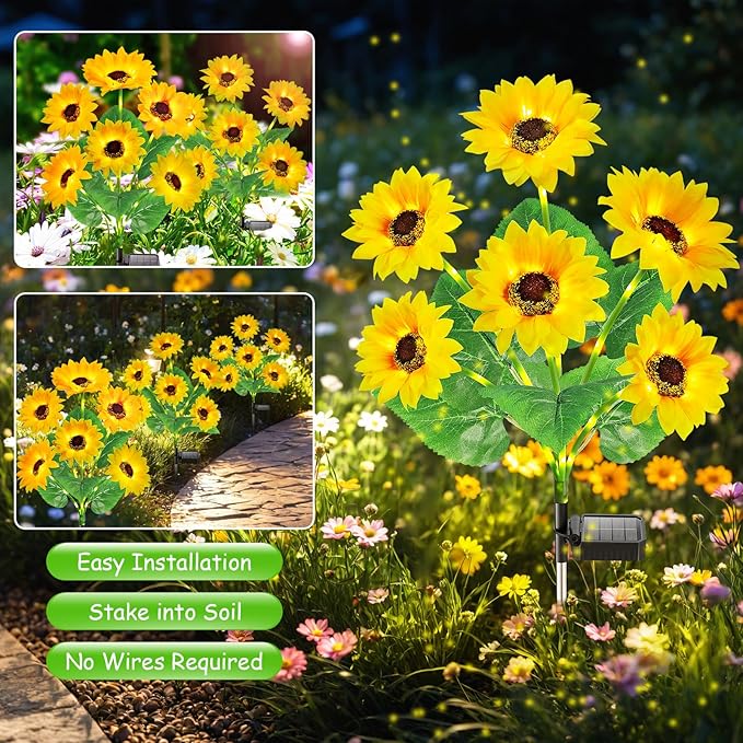 Solar Lights Outdoor Garden Decor, Upgraded 6 Pack with 36 Sunflowers, Auto On/Off Solar Flowers, Waterproof Garden Lights for Yard Patio, Gift for Mother