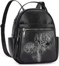 Mini Backpack Purse for Women,Embossed Leather Small Backpack Fashion Travel Backpacks Daypacks Shoulder Handbag (BLACK-Flower)