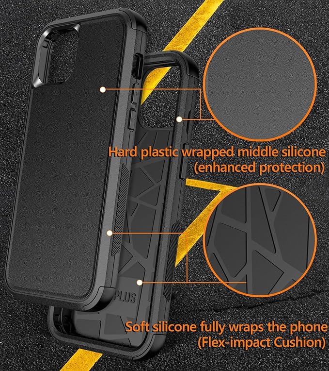 for iPhone 15 Plus Case [Shockproof] [Dropproof] [with Screen Protector ] Heavy Duty Protection Phone Case Cover - Black